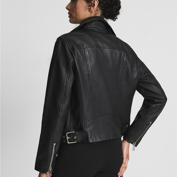 Reiss Black Leather Motorcycle Jacket Size Women's XS - Picture 2 of 16